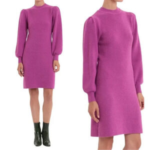 Donna Morgan Sweater Dress XS Pink Ribbed Knit Mock Neck Puff Sleeve Preppy